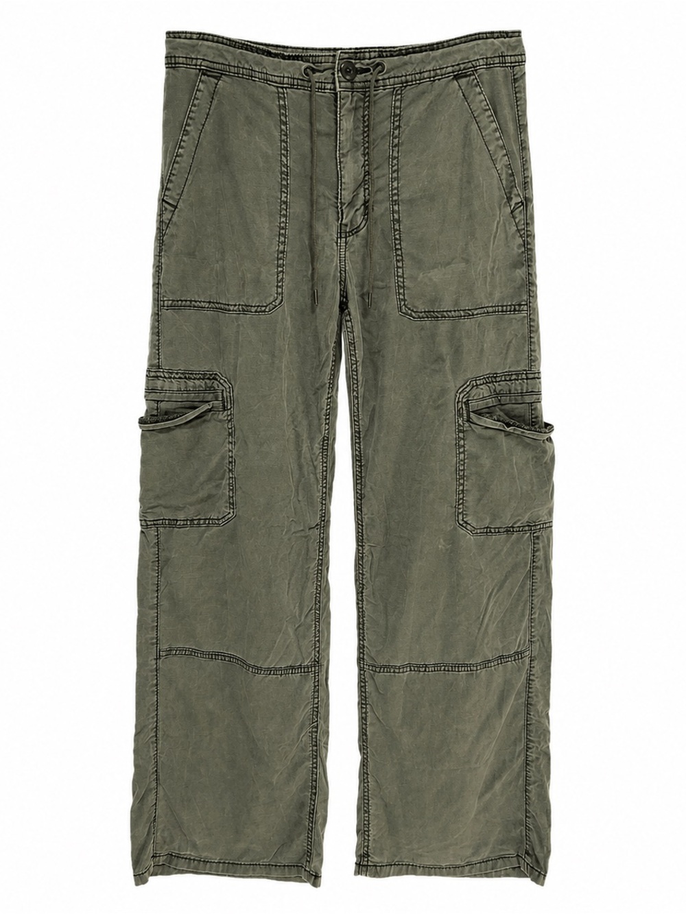 American Eagle Size 4 Olive Lyocell Wide Leg Cargo Pants Y2K Utility